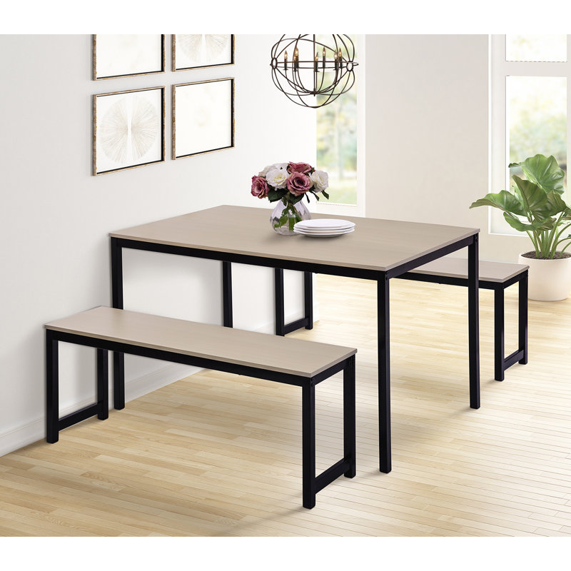 4 - Person Pedestal Dining Set, Beige, Beige/Black
