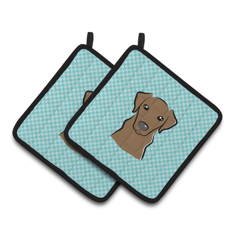 Cuisinier poignée en labrador caroline trésors Checkerboard, Bleu / chocolat
