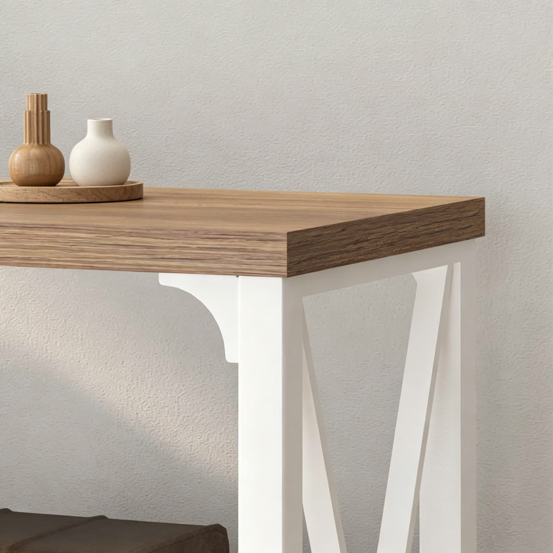Table d'entrée de ferme avec tablettes de rangement, console de télévision industrielle, table de canapé en métal rustique, table de couloir de vestibule moderne pour le salon, chêne blanc et rustique