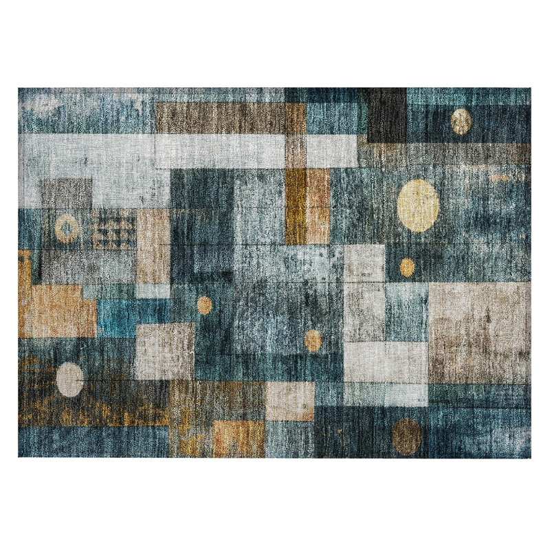 Machine Washable Indoor/Outdoor Chantille ACN1123 Teal Rug, Rectangle 1'8" x 2'6"