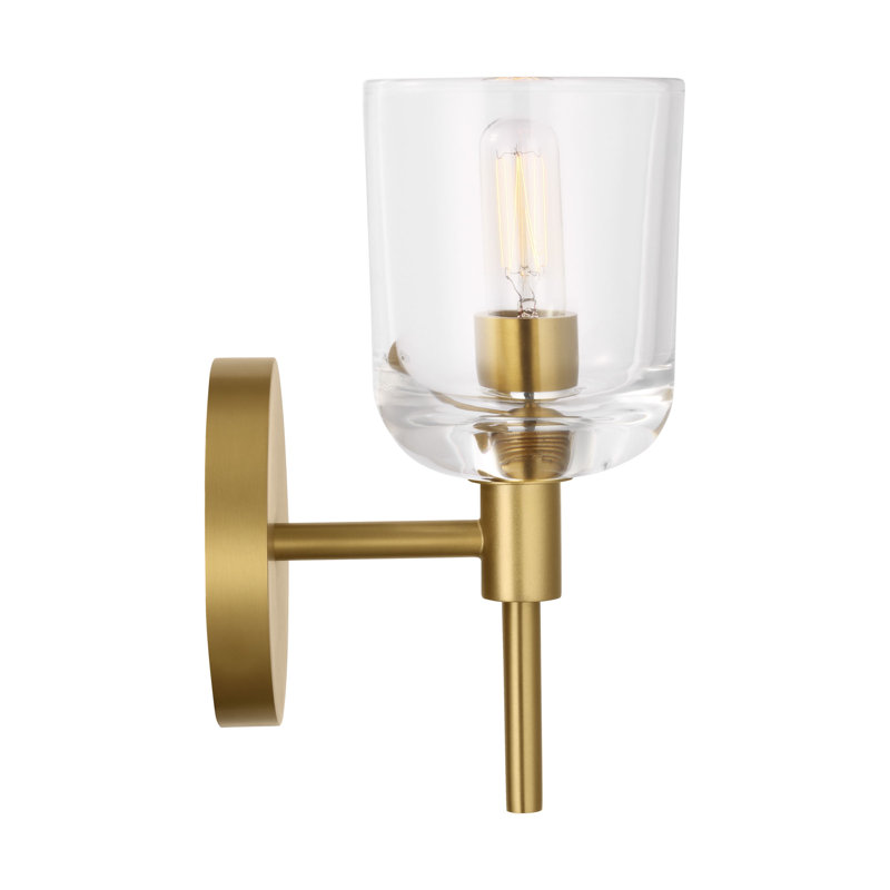 Thom Filicia Hartley Bathroom Bedroom Wall Fixture With Clear Shade, 9.375" H x 4.625" W x 5.875" D, Burnished Brass, 1 Light