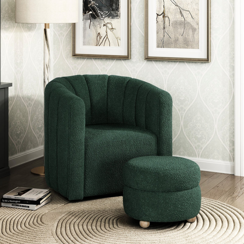 Chaise rembourrée en tissu avec base pivotante en métal Boucle, Vert