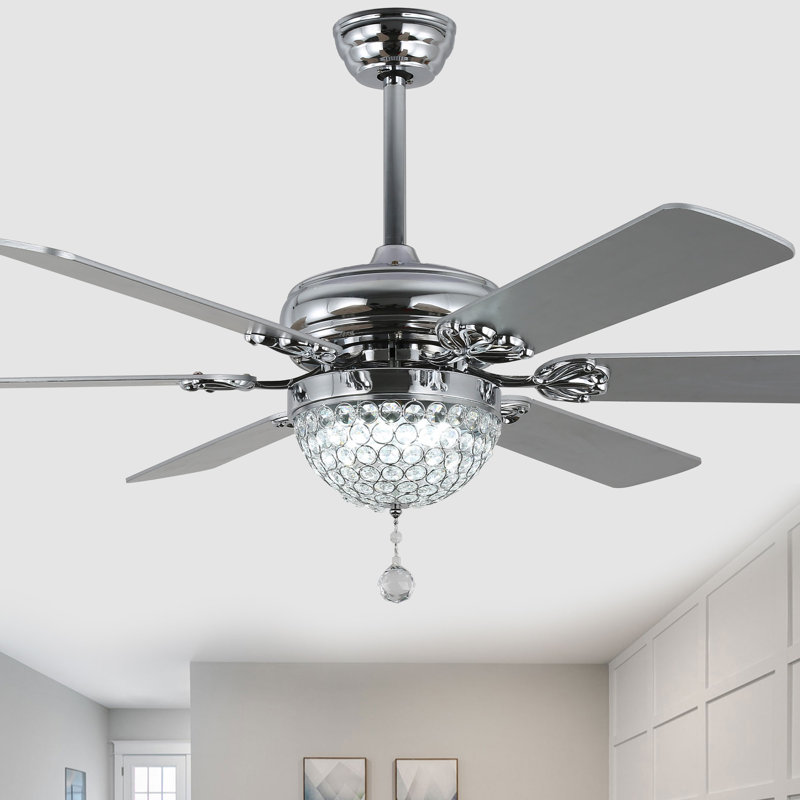 Ventilateur de plafond en cristal chromé de 65 po avec lumières et télécommande Landria, Chrome
