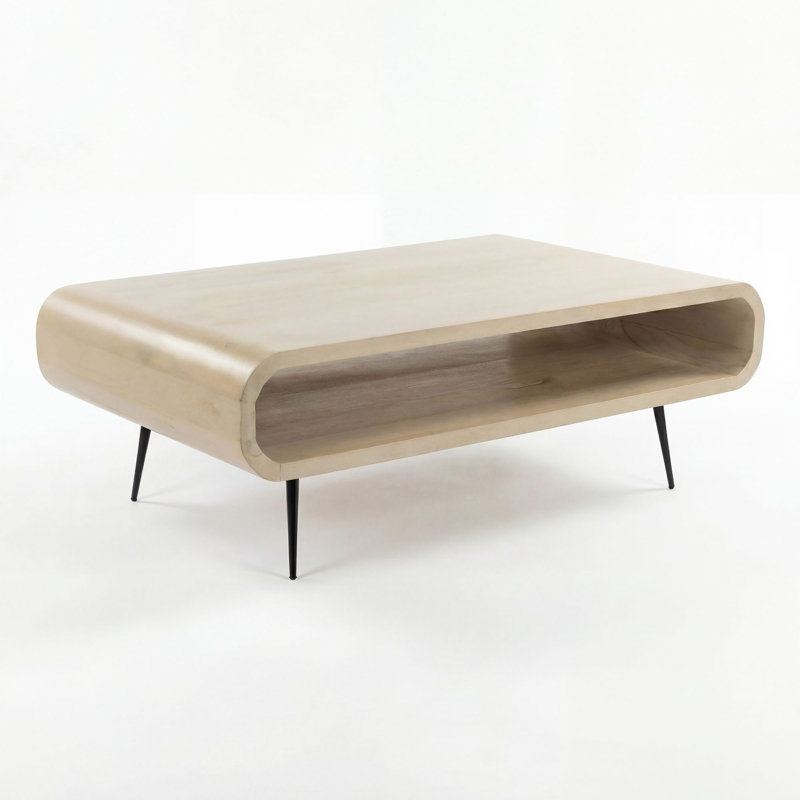 Rectangular Solid Mango Wood Coffee Table with Storage in White Wash, 30cm H x 90cm W x 55cm D, White / Black, White