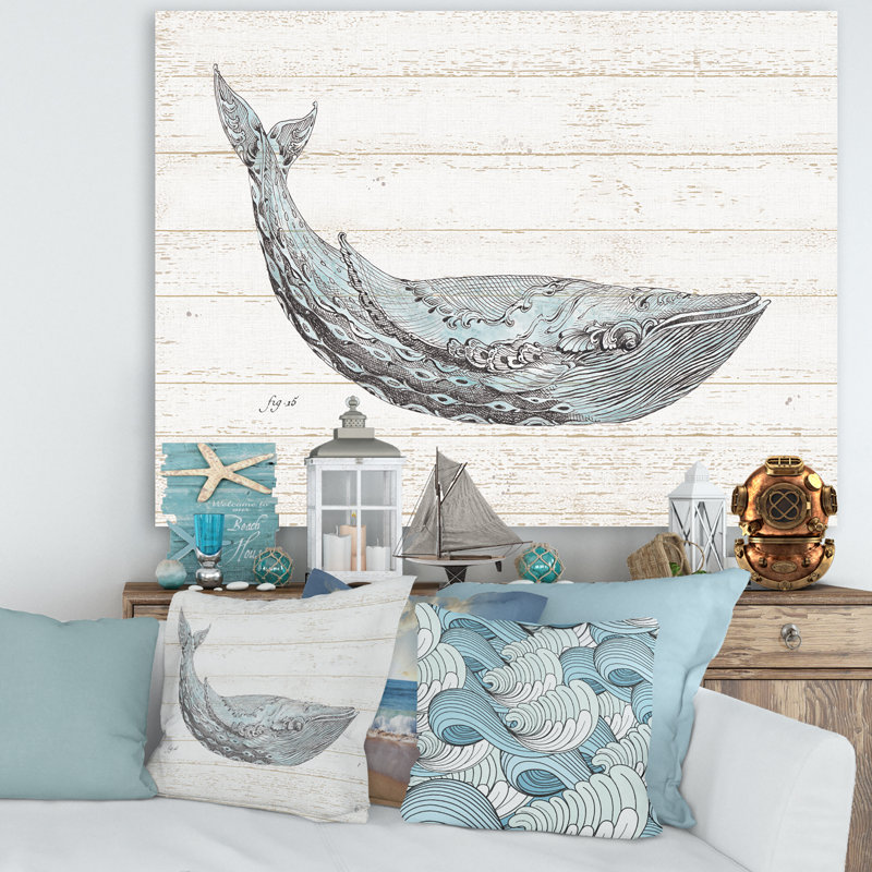 «Blue Whale Watercolor», reproduction d'art sur toile tendue, H 30 po x l 40 po x 1,5 po