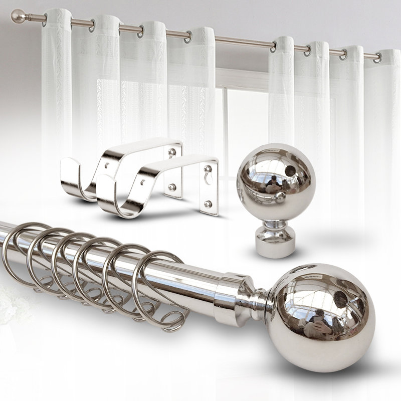 Adjustable 4.5cm Double Curtain Pole, Brushed Silver, 120cm - 210cm