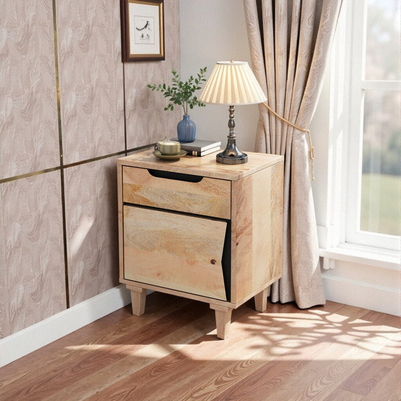 Table de chevet en bois de manguier massif avec tiroir et armoire