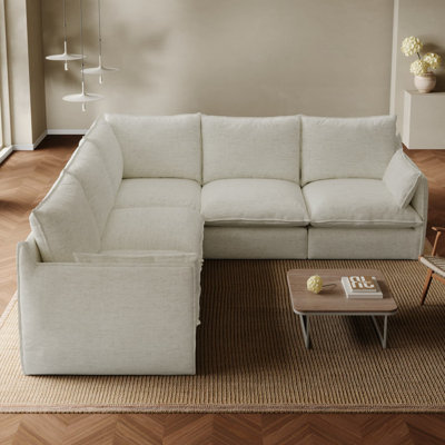 5 piece L shape sofa water proof cream white sofa