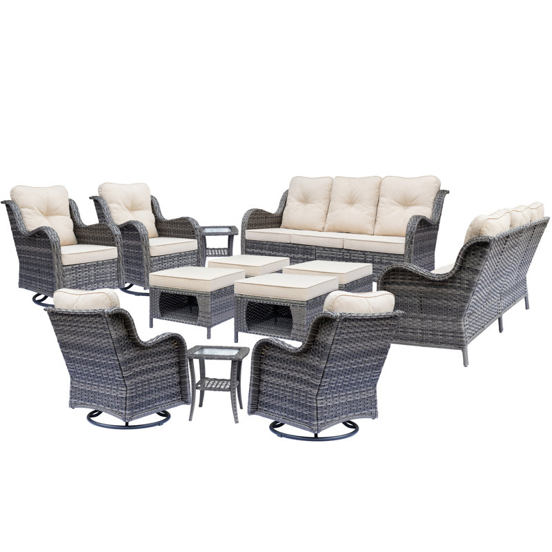 Ensemble de conversation pour 10 personnes avec coussins (ensemble de 12), Beige
