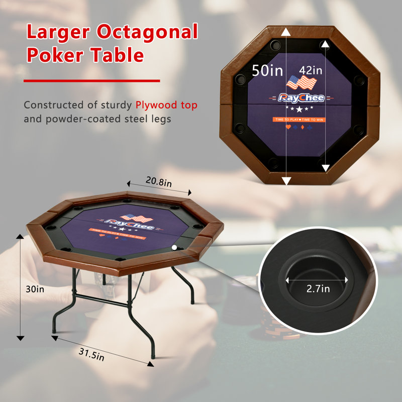 Poker Table RayChee 50'' 8 - Player Pine Foldable Poker Table