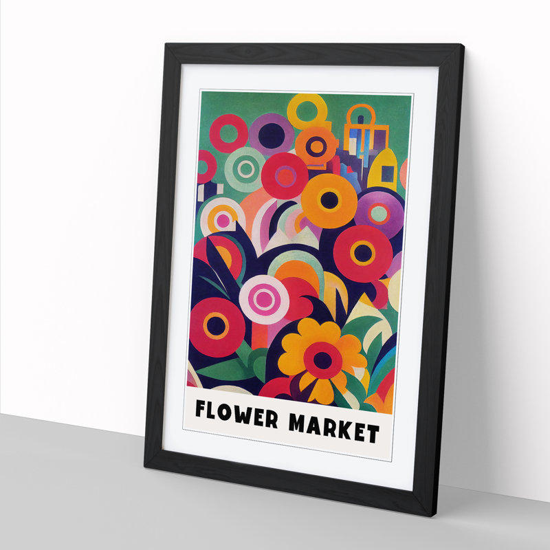 Retro Flower Market Exhibition No.1 - Single Picture Frame Print on Wood, 34cm H x 25cm W x 2cm D