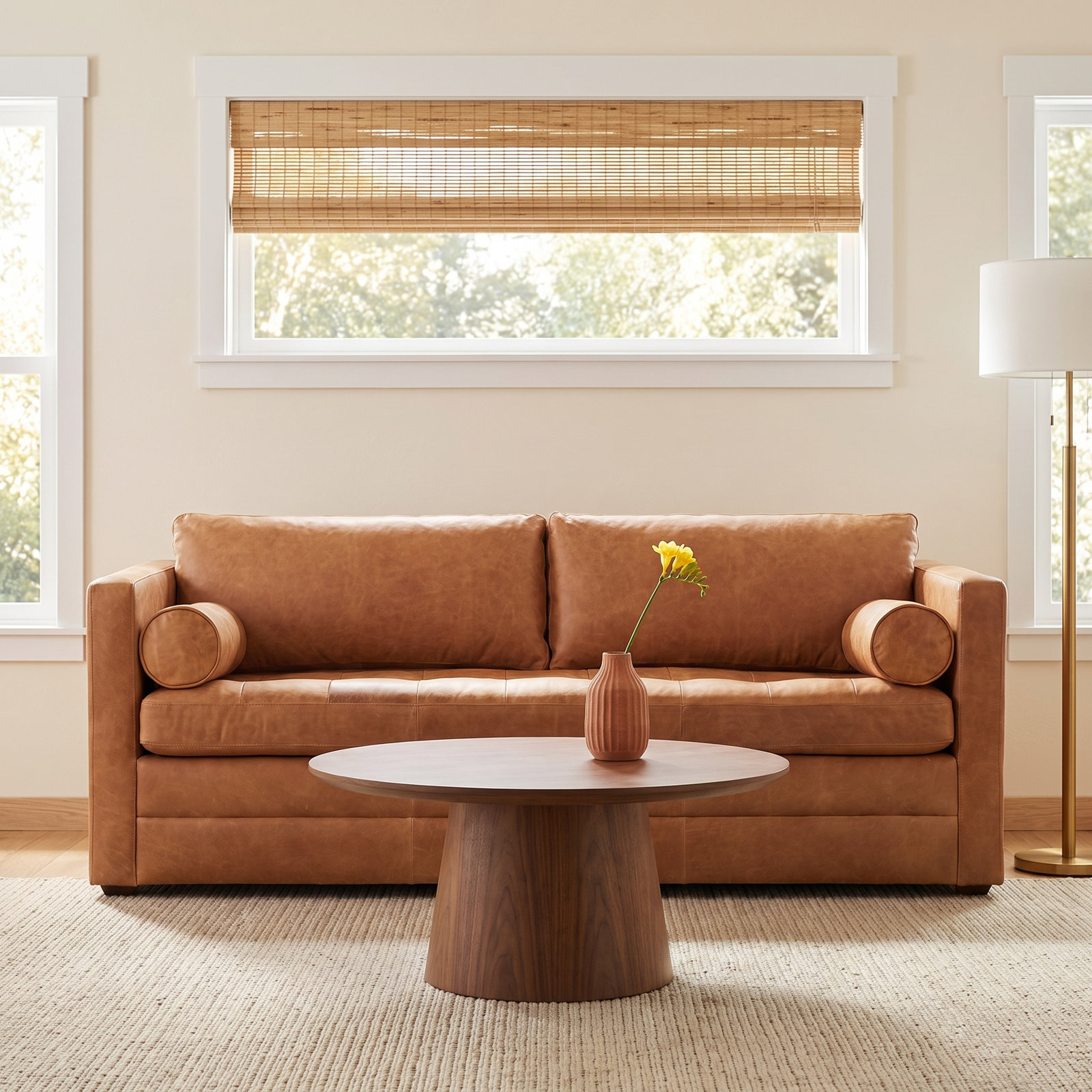 Bismarck 82" Genuine Leather Sofa Bed, Cognac Tan
