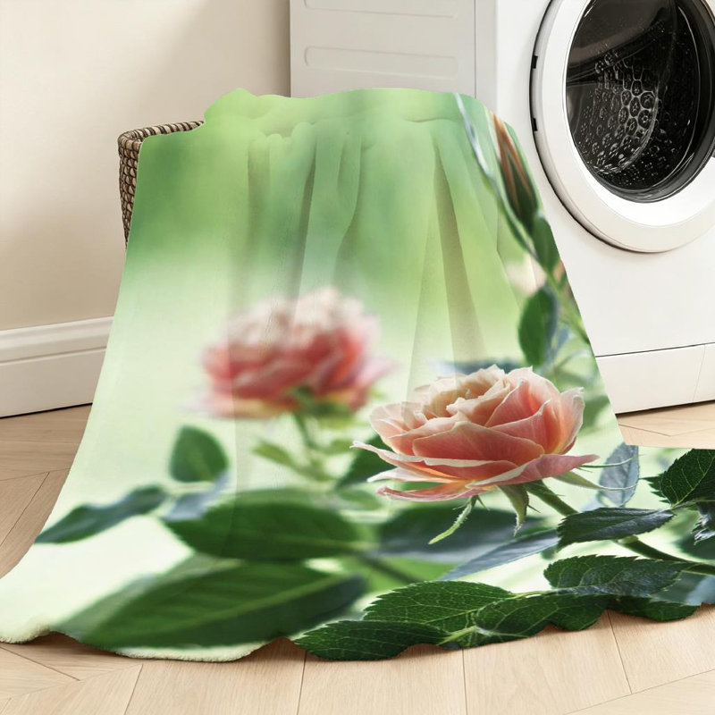 Jeté en molleton blanc ultra doux en flanelle, imprimé Roses, Throw 30" x 40"