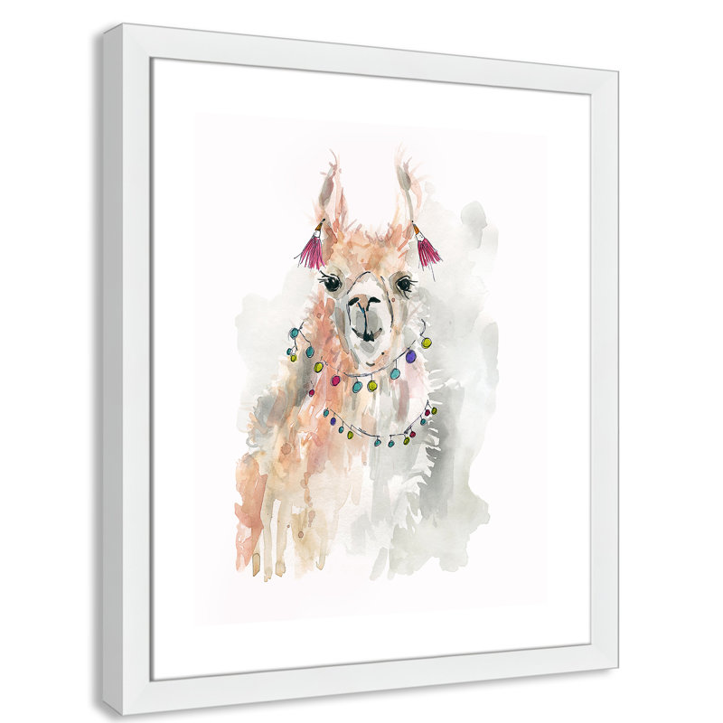 Adhésif décoratif «Llama Drama I», H 34,5 po x l 24,5 po x P 0,63 po, Cadre blanc