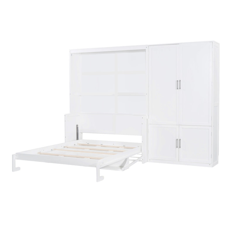 Lit blanc avec action et tablette intégrée - Grand relevage hydraulique