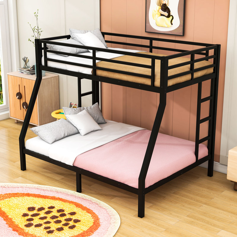 Metal Bunk Bed With Noise-Free Slats And Under-Bed Storage, Black, Twin Over Full