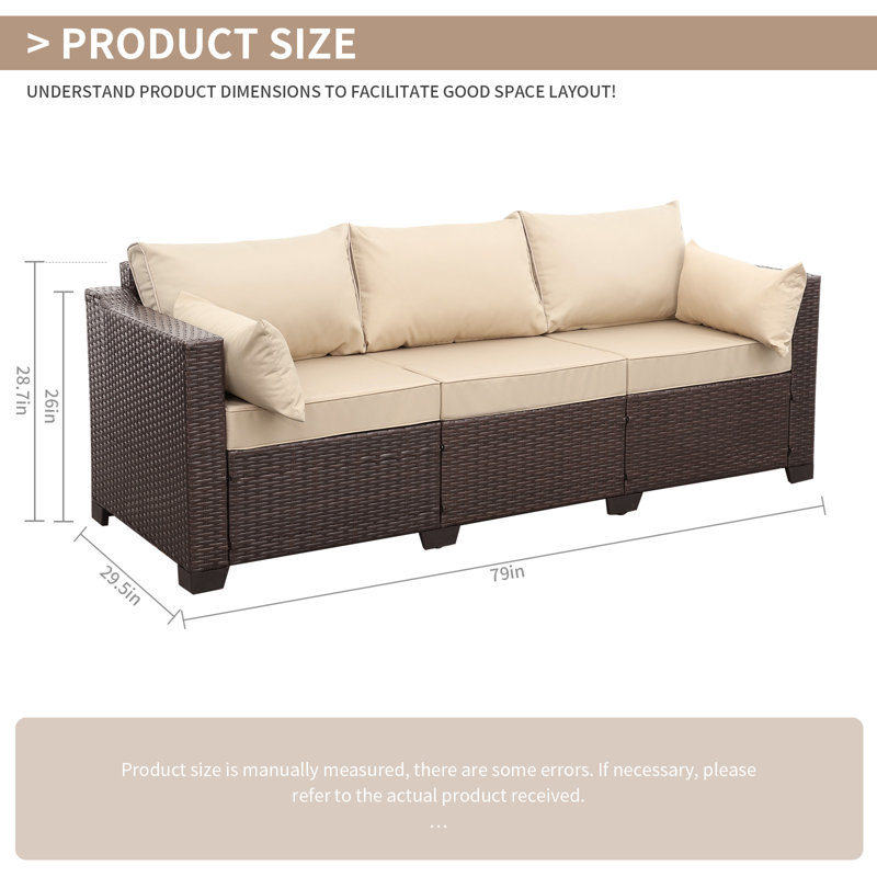Ailina 79'' Wide Outdoor Wicker Patio Sofa with Anti-slip Cushions and Waterproof Cover, Khaki
