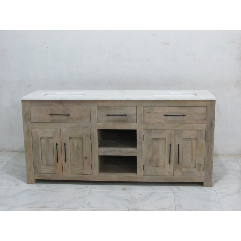 Double Rectangle Sink Vanity White Pigment 72"