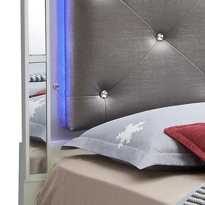 Upholstered Standard Bed, Silver Champagne, Twin