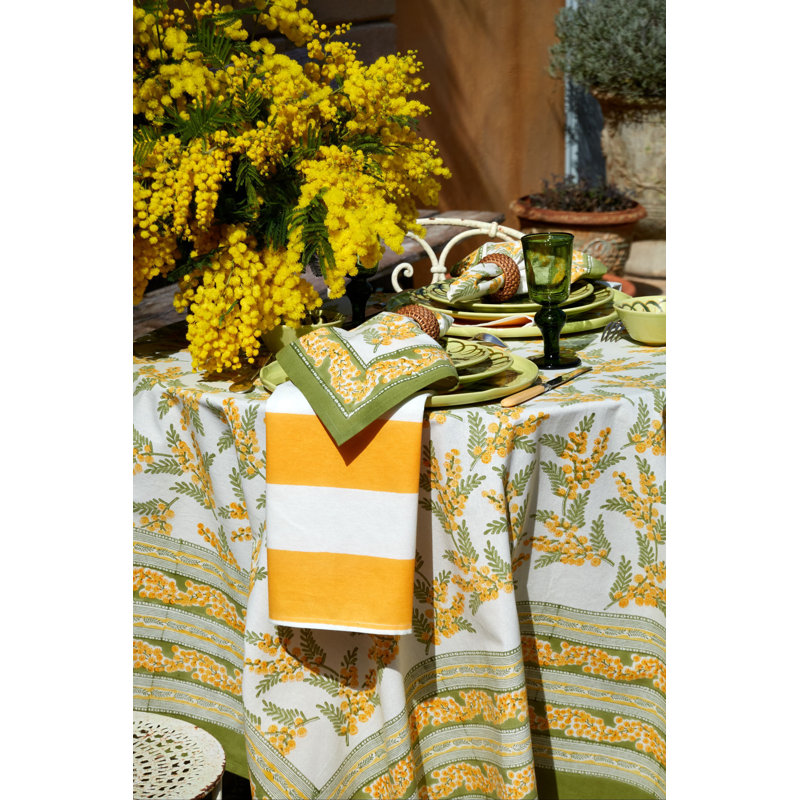 Mimosa Tablecloth - Green & Yellow - 59" x 59", 59" x 59" Square, Green & Yellow