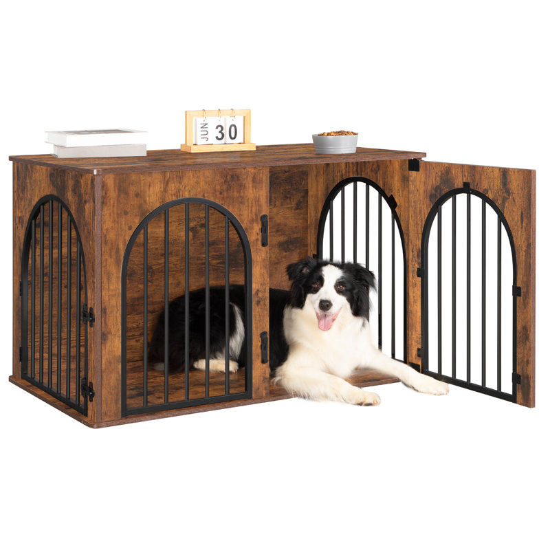 Dog Crate Furniture, Wooden Dog Crate, Indoor Kennel for Small/Medium/Large Dogs, End Side Table Animal Crates, Anti-Chew, Anti-Escape, Arched Door Design