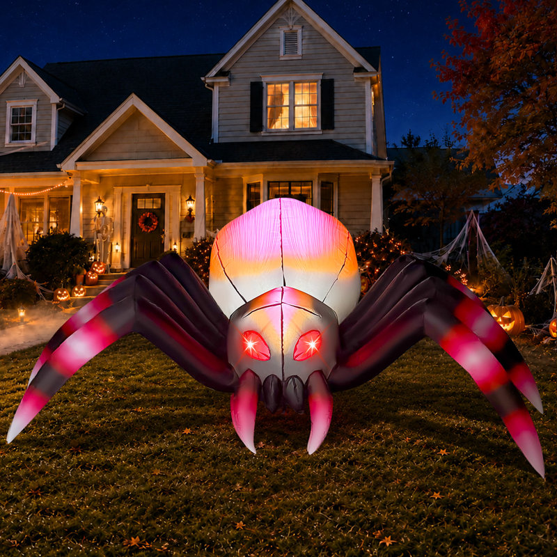  Araignée gonflable rouge-noir 6 pi avec lumières DEL intégrées Halloween