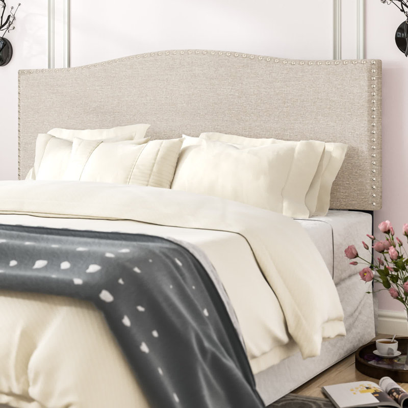 Vyron Upholstered Headboard, King, White Linen