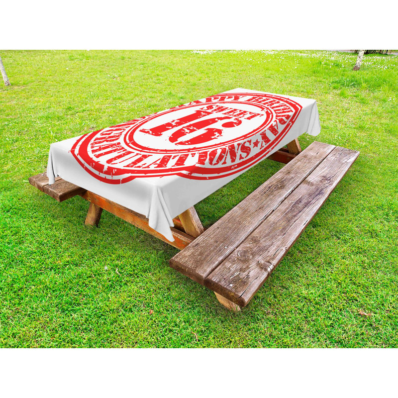 Dareka Outdoor tablecloth, stamped greeting, Vermilion white, 58" x 84"