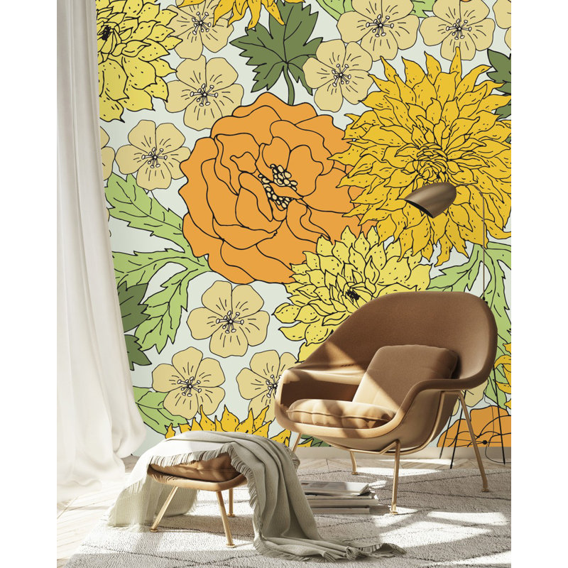 Kenwee Peel & Stick Floral Wallpaper, 8.33' W x 8.33' L