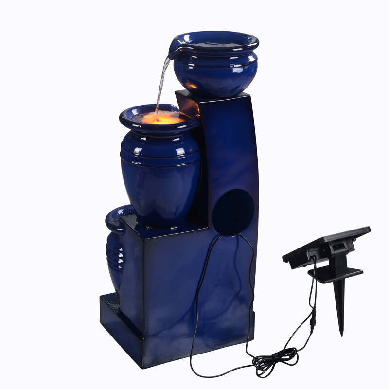 Weather Resistant Floor Fountain with Light, Navy