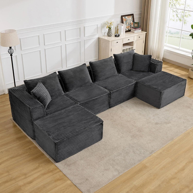 Canapé modulaire Boneless, Gris, 4, H 31,5 po x l 141 po x P 65,8 po