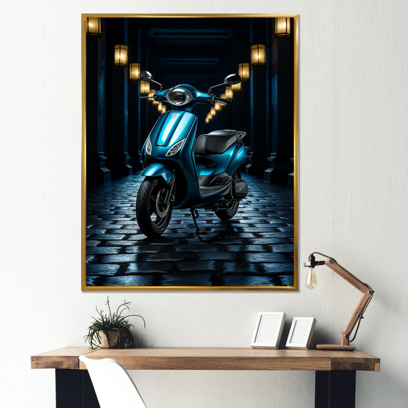 Scooter électrique bleu II, Cadre flottant doré, 32" H x 16" W
