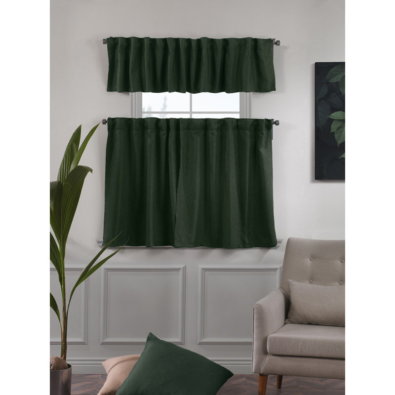 Decorative Kitchen Curtain And Valance,Caffe Curtains And Valance Set, Kitchen Curtains, 24" W x 30" L, Duck Green