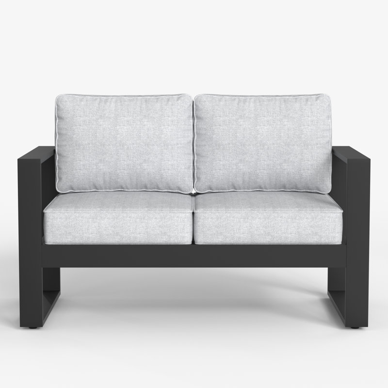 127cm Wide Metal Loveseat with Cushions, Black Frame/Grey Cushion
