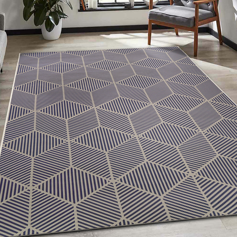 Layson Faux Jute Q-Bert Navy Blue Rectangle 5' X 7' Washable Area Rug