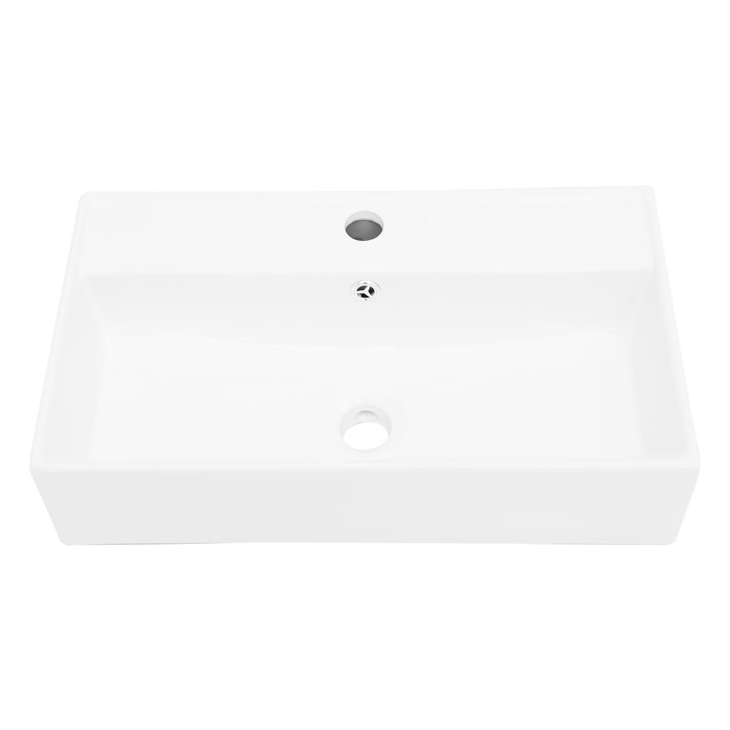 Lavabo de salle de bain en céramique blanche - fixation murale 21 po x 12 po avec trou de robinet simple et trop-plein, teinture encastrée Allaining