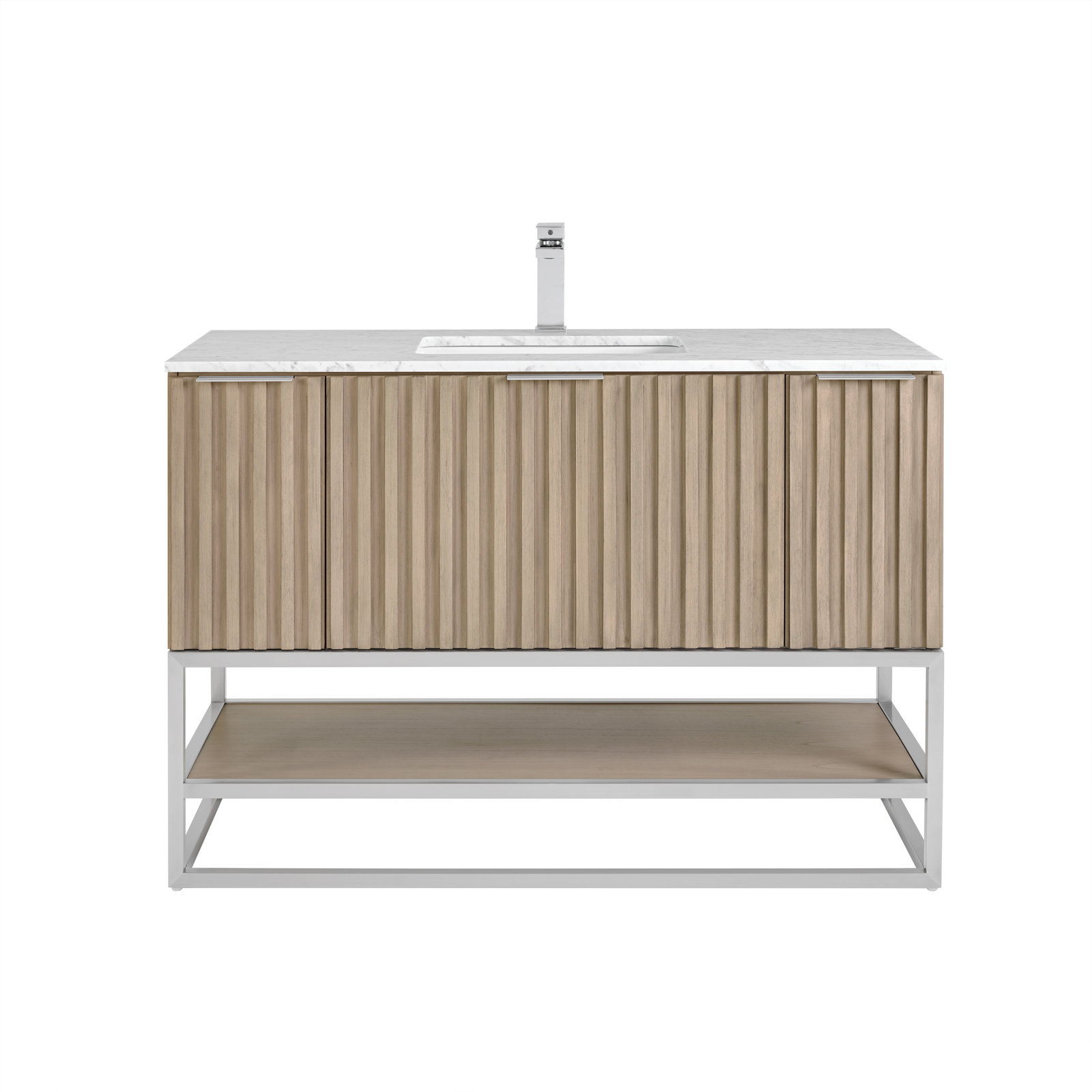 Terra 48'' Single Bathroom Vanity, Carrara Marble/Single Faucet Mount, Cashmere Gray, Brushed Nickel