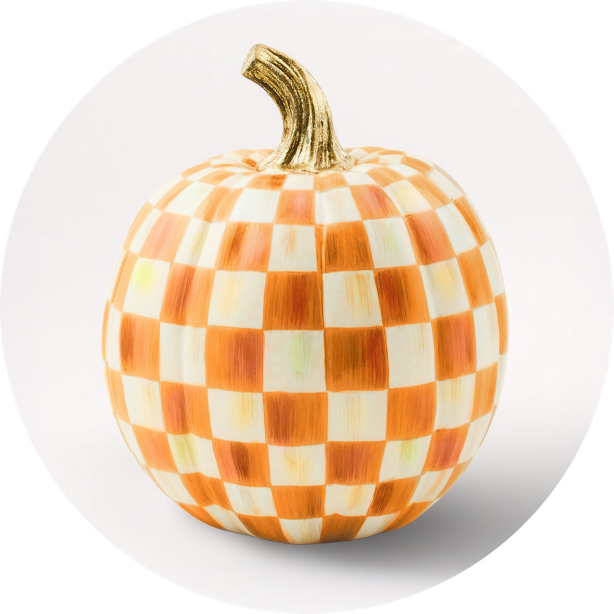 Checkerboard painted pumpkin with gold stem