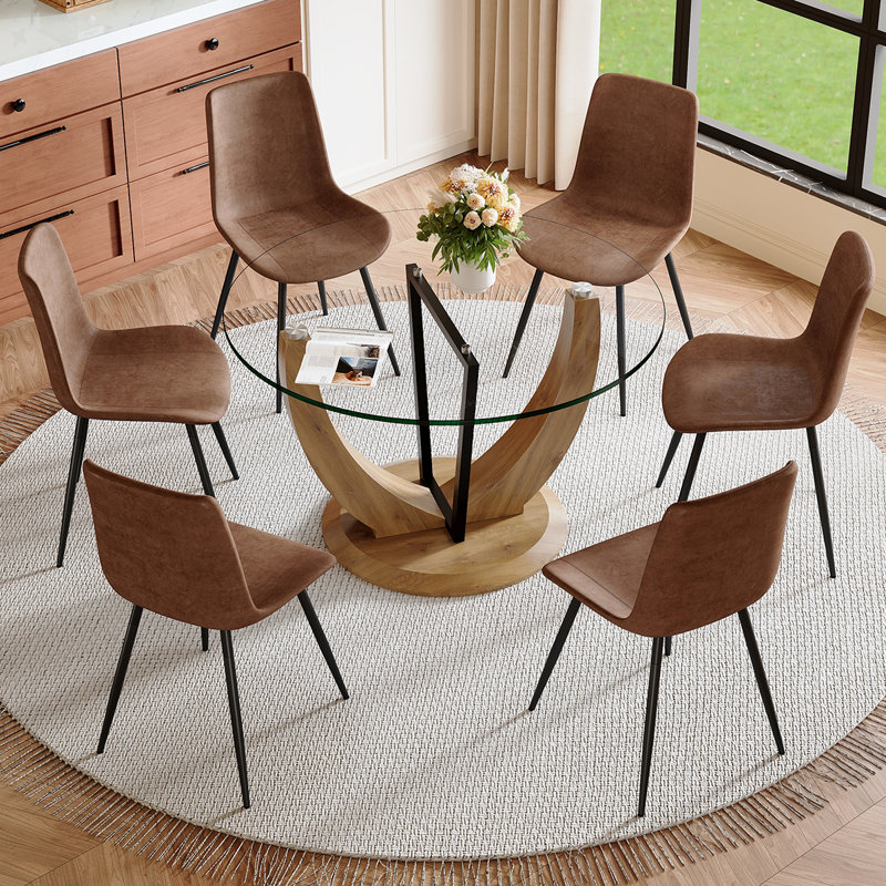Ensemble de table ronde, 7 pièces : table, 6 chaises