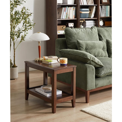 100% Solid Wood Rustic Side Table For Living Room,End Table With Storage Shelf  2-Tier Sofa Table For Living Room, Rubber Wood Indoor Plant Stand