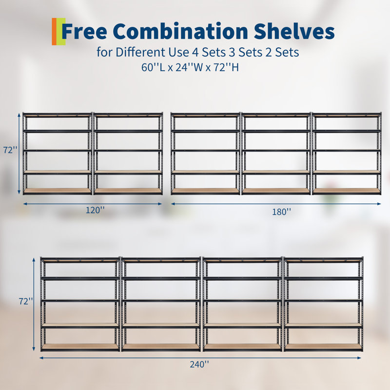 Garage Storage Shelves 5 Tiers, Heavy Duty Storage Shelving Racks with 3000 Lbs Capacity, 60" L x 24" W x 72" H Metal Adjustable Shelving Unit for Kitchen Pantry Basement Bathroom Laundry