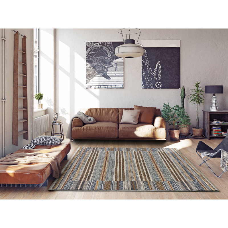 Orkin Striped Machine Woven / Power Loomed Area Rug, Rectangle 80 x 150cm
