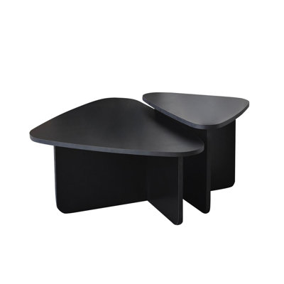 Modern Black Coffee Table Set (2 Pieces) | 100% Melamine Coated Particle Board, 35.4 x 19.7 x 23.6 inches & 15.7 x 15.7 x 15.7 inches | PVC Edgebanding for Durability | Stylish & Functional for Living Room or Office