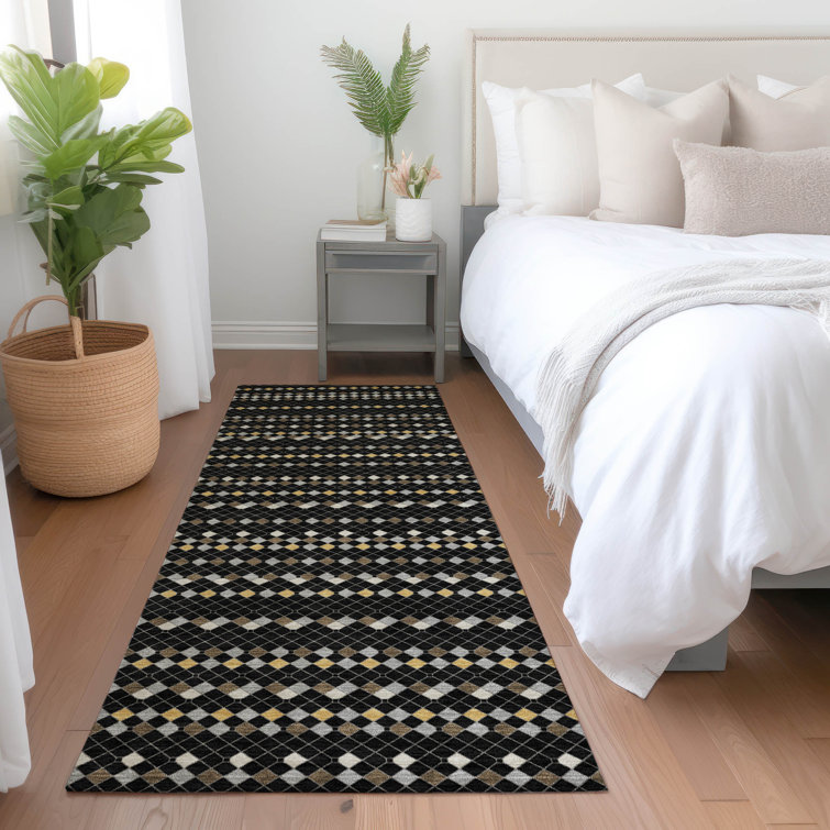 Machine Washable Indoor/Outdoor Christain ACN1409 Black Rug