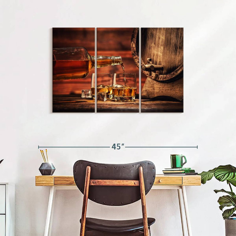 Verre à whisky - ensemble de 3 toiles tendues, H 24 po x l 38 po x P 1,25 po