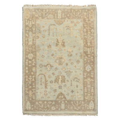 Tapis transitionnel en laine noué à la main 2 x 3 po Oushak