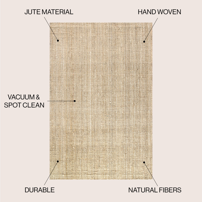 Tapis ivoire épais en jute tissé à la main Ehmann, Carré 6 pi