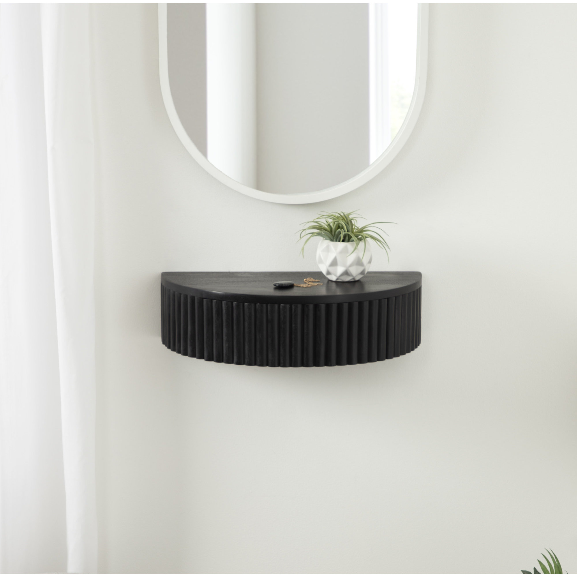 Kristie Solid Wood Block Floating Shelf with Storage, Black