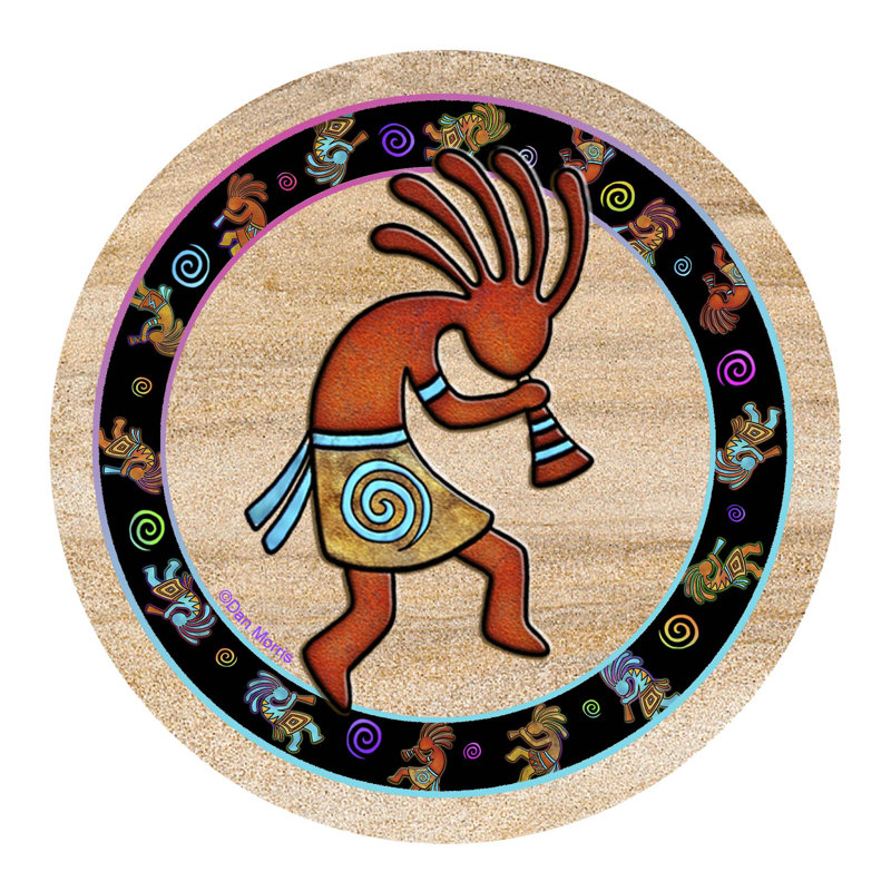 Kokopelli Toss Round Natural Sandstone Coaster Set