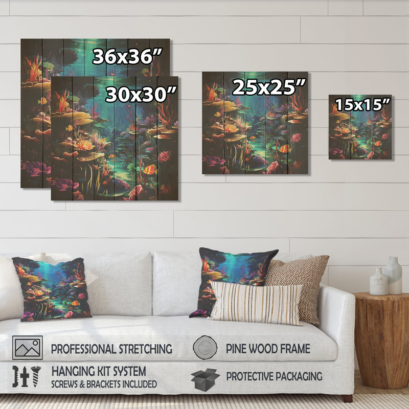 Blue Underwater Reverie - Coastal Coral Under Water sur impression sur bois, H 15 po x l 15 po